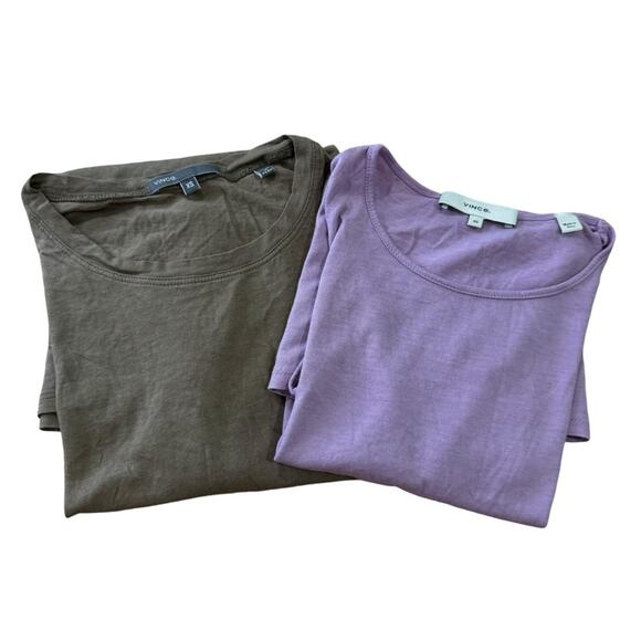 Vince Bundle 2 Minimalist Stretch Crew Neck T-shirt Top Olive Green Lilac XS - Picture 1 of 12
